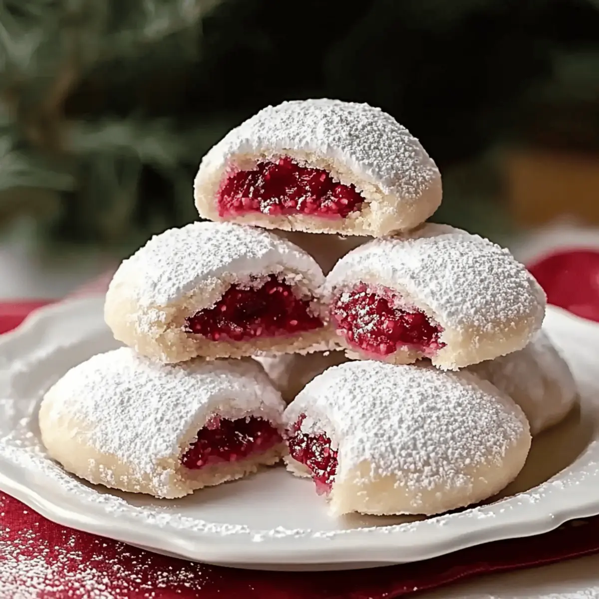 Raspberry-Filled Almond Snow Cookies