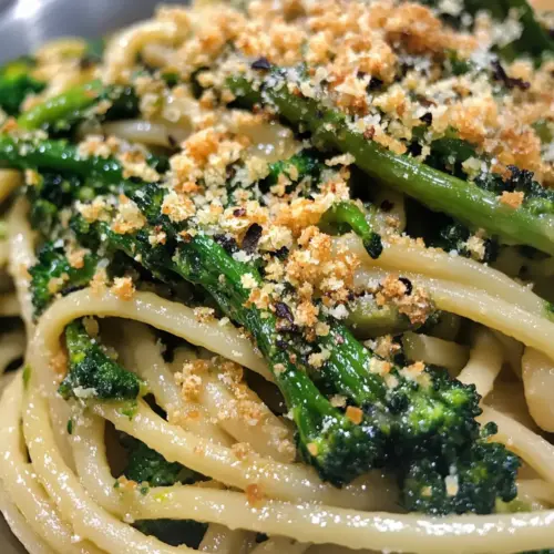 Green Olive Linguine with Broccolini & Breadcrumbs