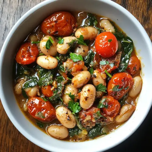 Roasted Tomato, White Bean and Spinach Stew
